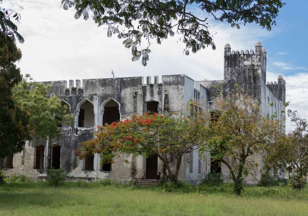 Students at Bagamoyo heritage sites during a cultural history tour.